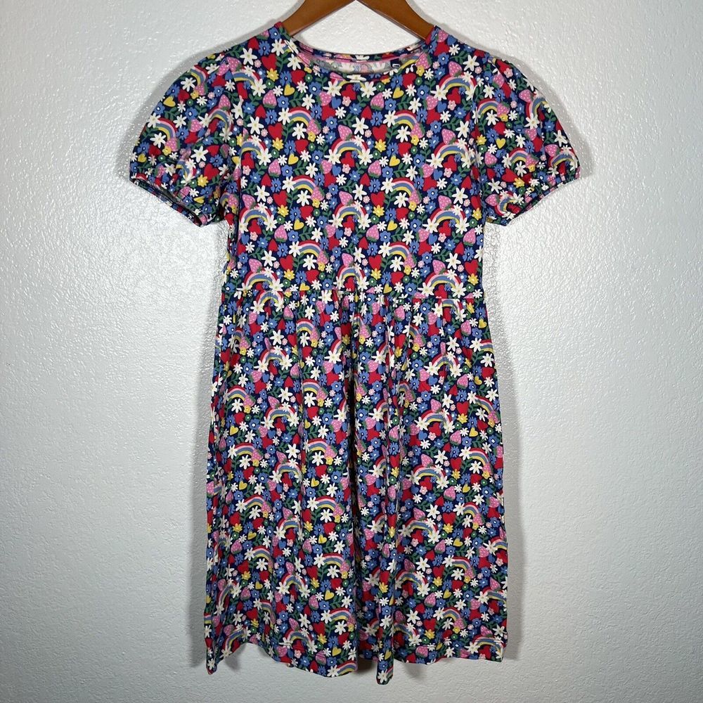 NWT Mini Boden‎ Girl’s 11-12 Short Sleeve Ditzy Floral Rainbow Puff Sleeve Dress